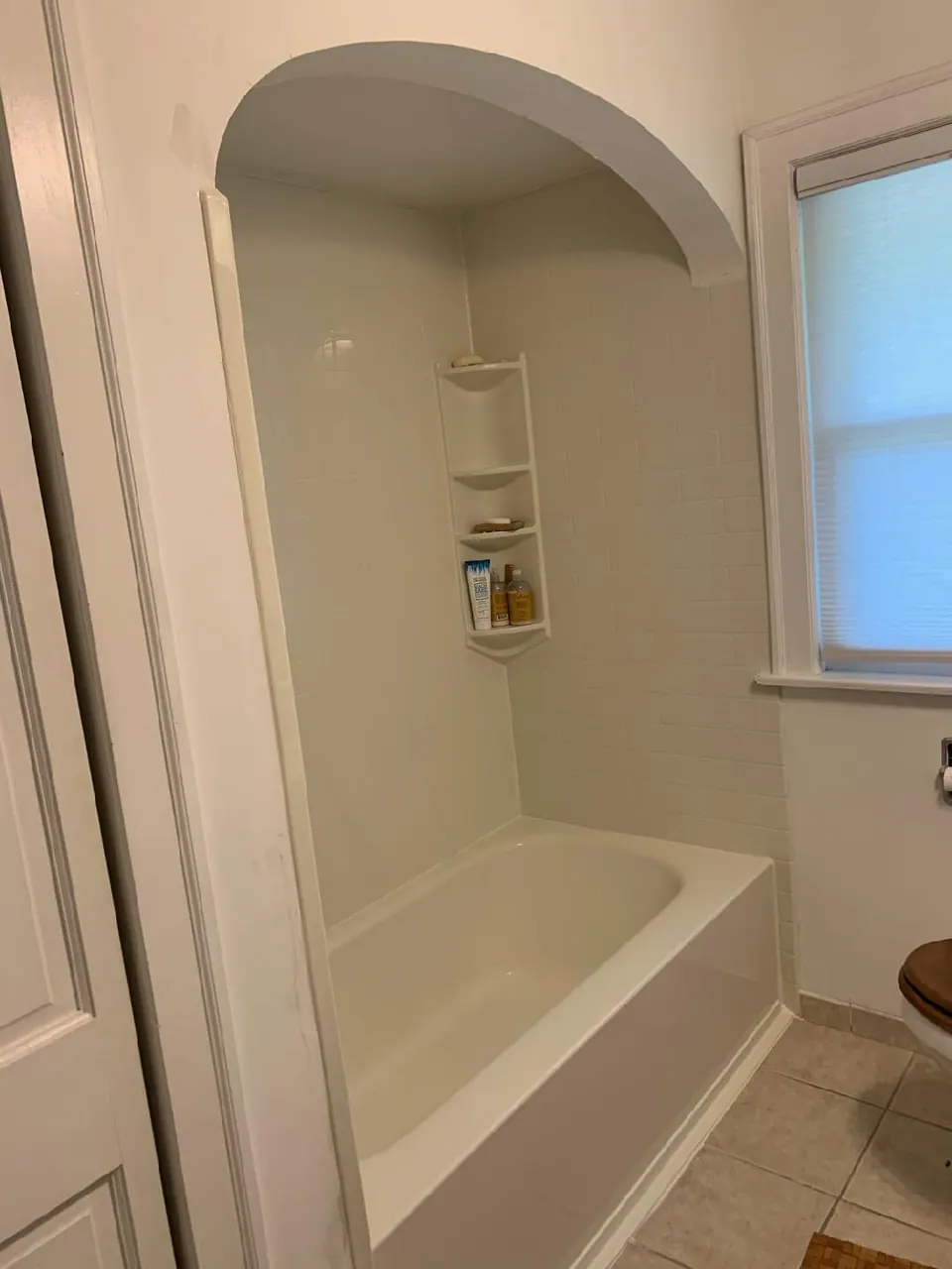 Finished tub and shower with a solid-surface surround, an Excel install in Chicagoland's south suburbs