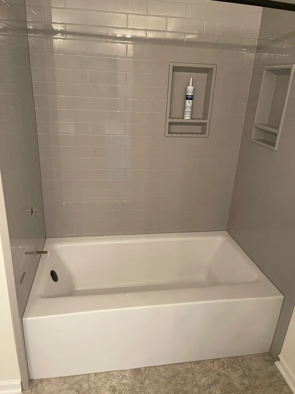 Finished tub and shower with a solid-surface surround, an Excel install in Chicagoland's south suburbs