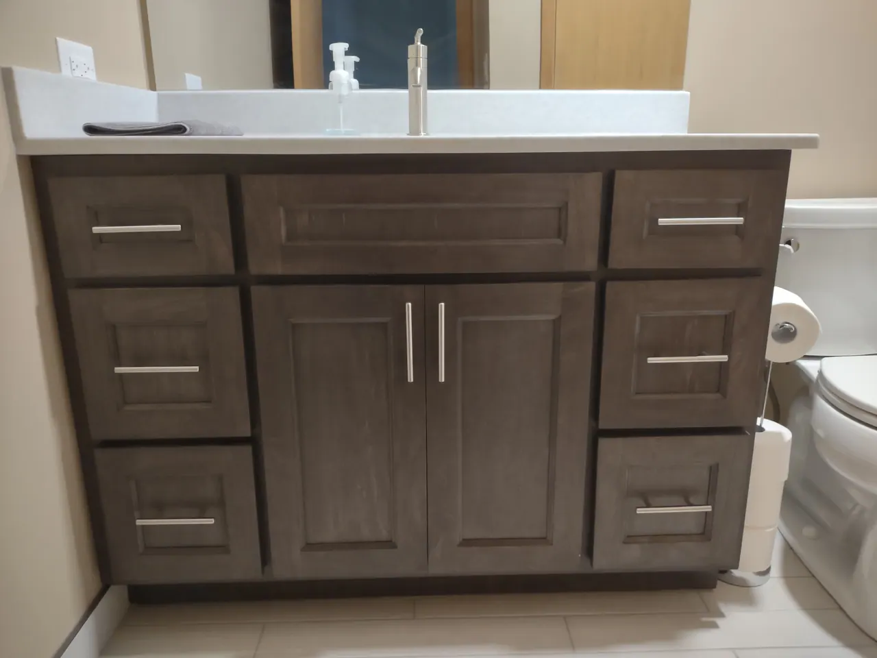 Finished bathroom vanity and cabinetry, an Excel install in Chicagoland's south suburbs